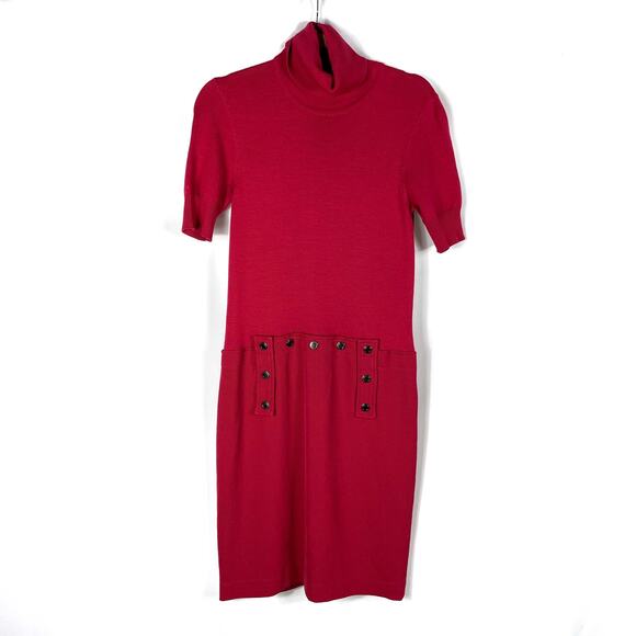 Les Copains Sweater Dress Red Wool Twill Combo Turtleneck Short Sleeve Sz 40 / S - Picture 1 of 6